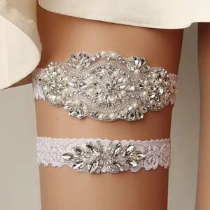 LACE Faux Pearl and Rhinestone Garter Belt Set. NEW